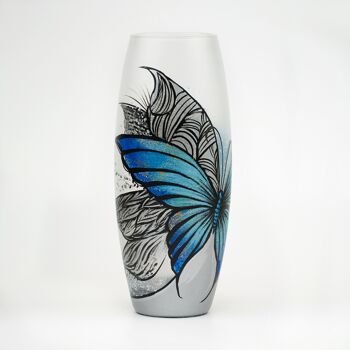 Vase en verre peint à la main pour fleurs | Vase ovale en verre d'art peint papillon bleu | Design d'intérieur | Vase de table 10 pouces | 7736/250/sh227 2