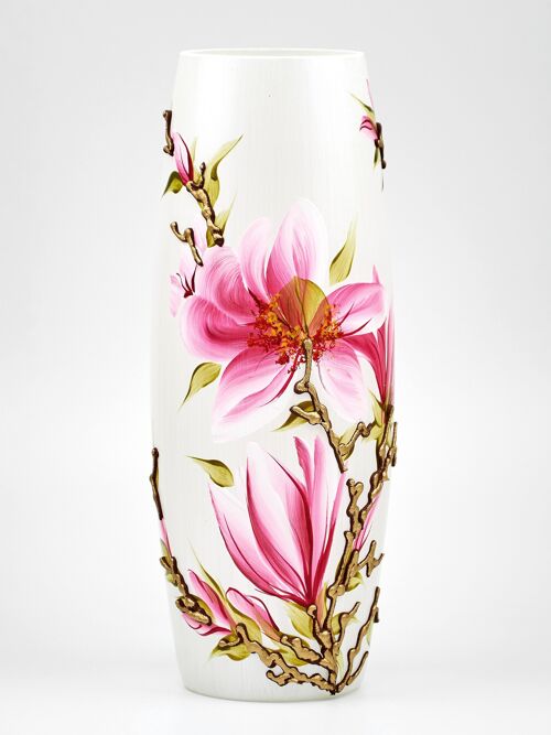 Handpainted Glass Vase for Flowers | Magnolia Oval Vase | Interior Design Home Decor | Table vase 12 in | 7736/300/sh163