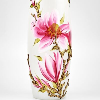 Handpainted Glass Vase for Flowers | Magnolia Oval Vase | Interior Design Home Decor | Table vase 12 in | 7736/300/sh163