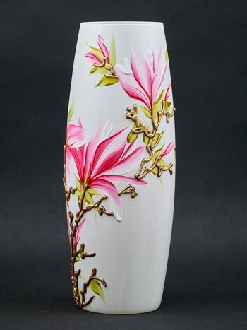 Vase en verre peint à la main pour fleurs | Vase ovale magnolia | Design d'intérieur Décoration d'intérieur | Vase de table 12 po | 7736/300/sh163 3