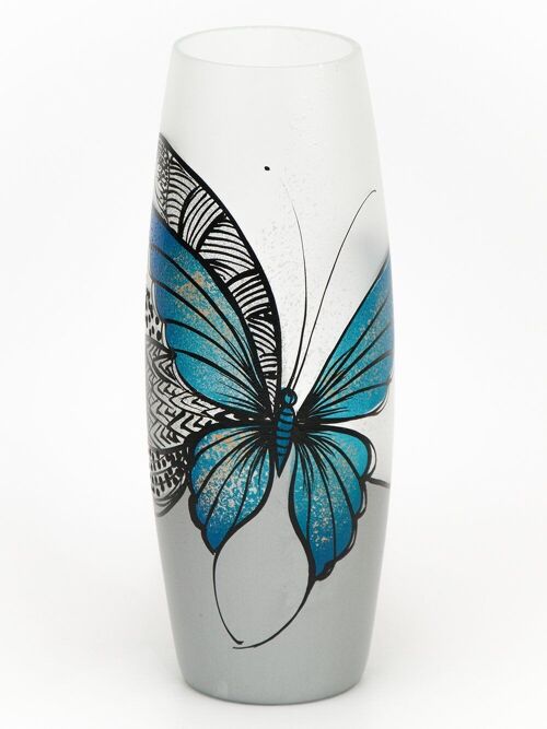 Handpainted Glass Vase for Flowers | Butterfly Oval Vase | Interior Design Home Decor | Table vase | 7736/300/sh227