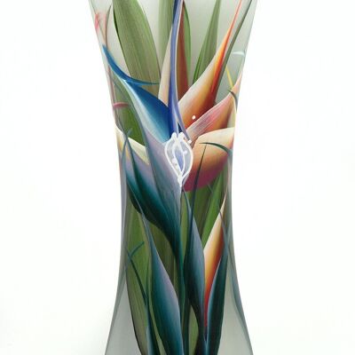 Handbemalte Glasvase für Blumen | Strelitzia-Kunst | Home Room Decor | Tischvase | 7756/300/sh119