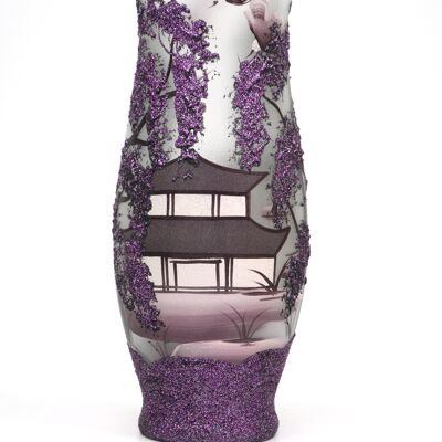 Handbemalte Glasvase chinesischer Krug | Klassische Vase aus bemaltem Kunstglas | Innenarchitektur Home Room Decor | Tischvase 12 Zoll | 8290/300/855
