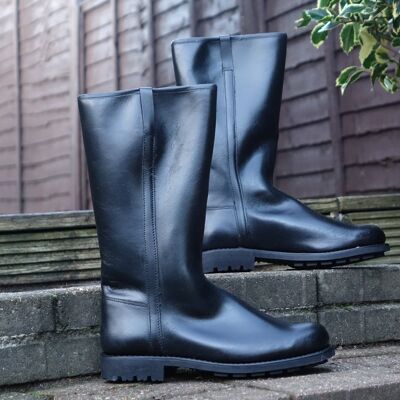 Nebo Long Wellington  Leather Boots - Black