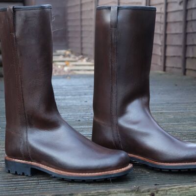 Nebo Long Wellington  Leather Boots - Brown