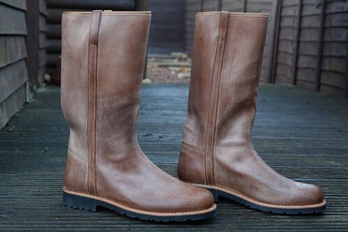 Nebo Long Wellington  Leather Boots - Natural Tan