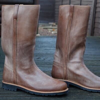 Nebo Long Wellington  Leather Boots - Natural Tan