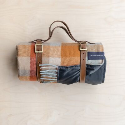 Recycled Wool Picnic Blanket in Toffee Patchwork Check