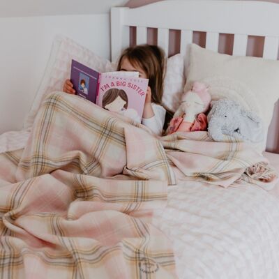 Lambswool Kids Blanket in Pink Nursery Check