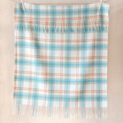 Super Soft Lambswool Baby Blanket in Aqua Spring Check