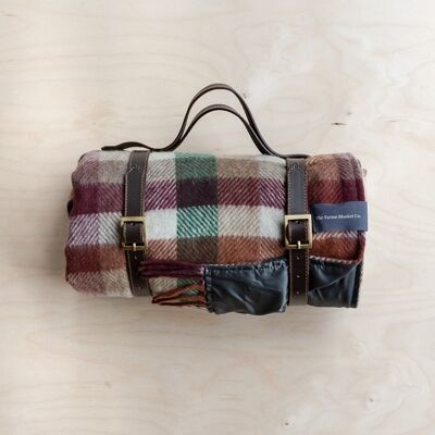 Recycled Wool Picnic Blanket in Forest Herringbone Check