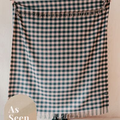 Lambswool Blanket in Forest & Pink Gingham
