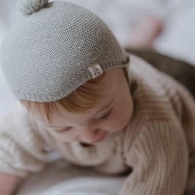 Cashmere & Merino Baby Bonnet in Sage