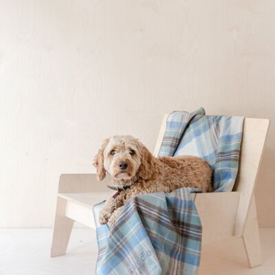 Recycled Wool Large Pet Blanket in Stewart Muted Blue Tartan