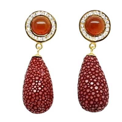 Pendientes paris en galuchat granate con cornalina