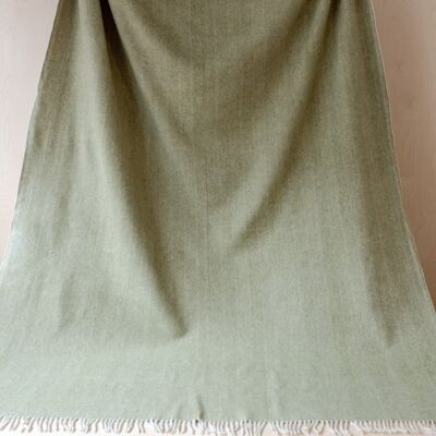 Recycled Wool King Size Blanket in Olive Herringbone
