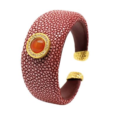 Pulsera ancha en galuchat granate