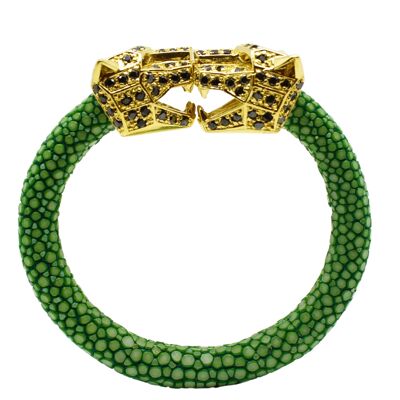 PANTHER HEAD BRACELET IN GREEN GALUCHAT