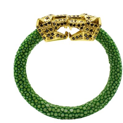 PANTHER HEAD BRACELET IN GREEN GALUCHAT