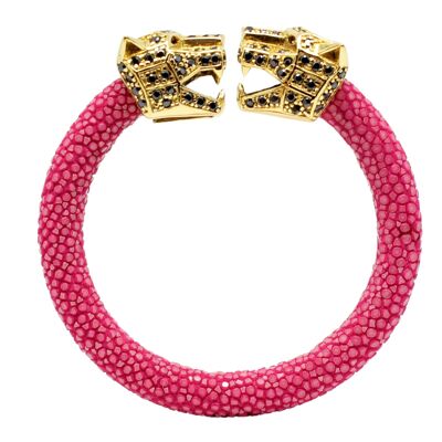 PANTHER HEAD BRACELET IN FUCHSIA GALUCHAT