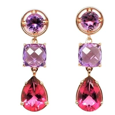 ROSE EARRINGS WITH AMETHYSTS AND PINK TOPAZ