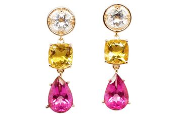 BOUCLES D'OREILLES ROSE AVEC TOPAZE BLANCHE, CITRINE ET TOPAZE ROSE 1