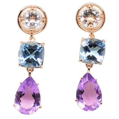 ROSE EARRINGS WITH WHITE, BLUE AND AMETHYST TOPAZ