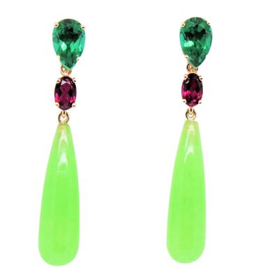 KIRA EARRINGS WITH CHROME DIOPSIDE, RODOLITE AND JADE