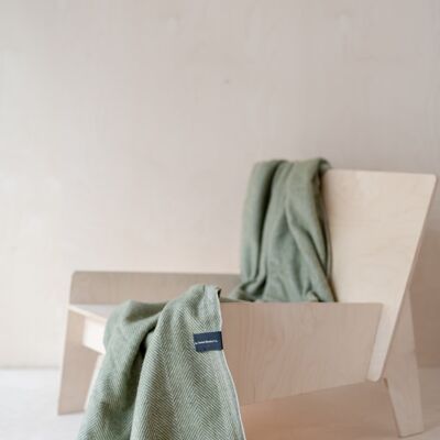 Recycled Wool Knee Blanket in Olive Herringbone