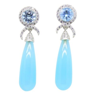 Pendientes casilda con topacio azul y calcedonia