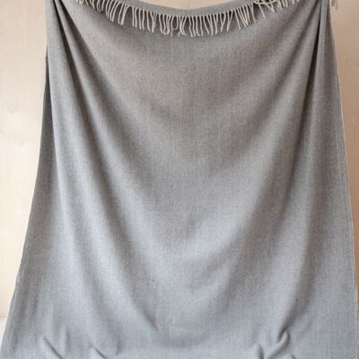 Recycled Wool King Size Blanket in Charcoal Grey Herringbone