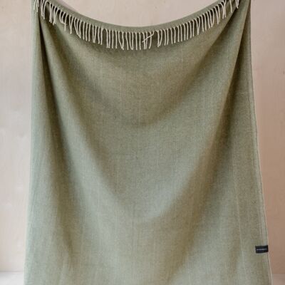 Recycled Wool Blanket in Olive Herringbone