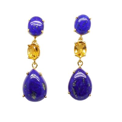 BOUCLES D'OREILLES AVEC LAPISLAZULI ET CITRINE.