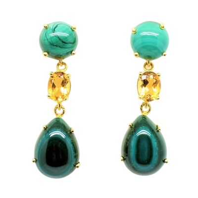 EARRINGS WITH MALACHITE AND CITRINE