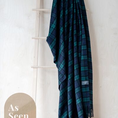 Cashmere Blanket in Black Watch Tartan