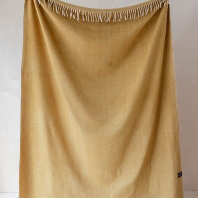 Recycled Wool Blanket in Mustard Herringbone
