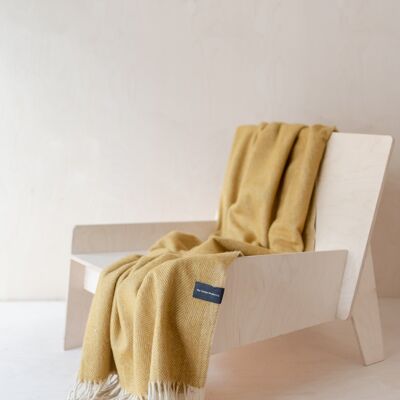 Recycled Wool Knee Blanket in Mustard Herringbone