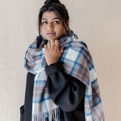 Lambswool Blanket Scarf in Stewart Muted Blue Tartan