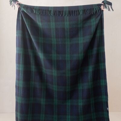 Recycled Wool Blanket in Black Watch Tartan