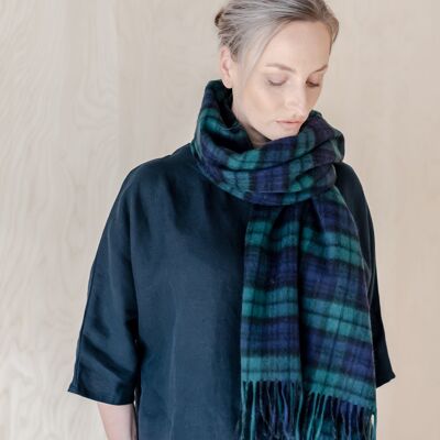 Lambswool Blanket Scarf in Black Watch Tartan