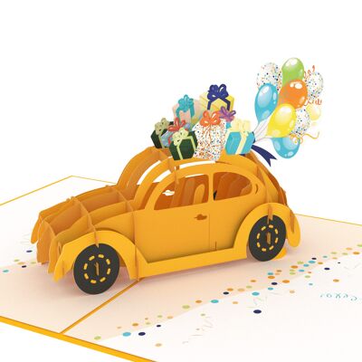 Carte pop-up de voiture d'anniversaire