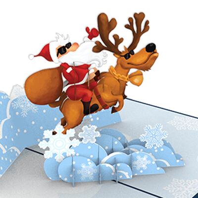 Biglietto pop-up con Babbo Natale e renne