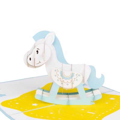 Blue Rocking Horse Pop Up Card