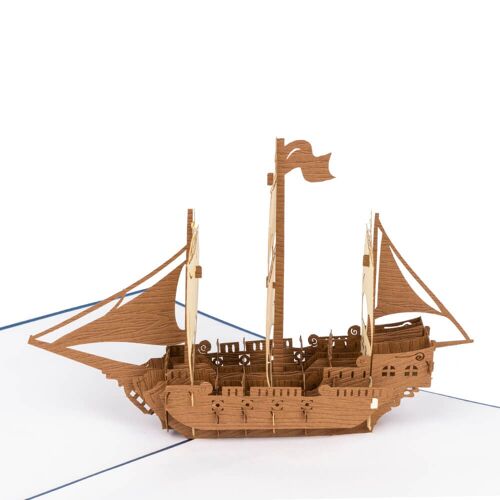 Blue Sailing Ship Pop Up Card