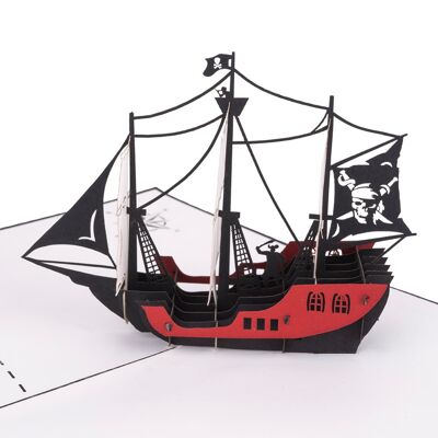 Tarjeta emergente de barco pirata rojo