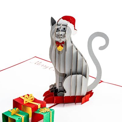 Tarjeta emergente de gato de Navidad