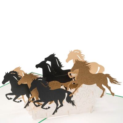Tarjeta emergente de caballos corriendo