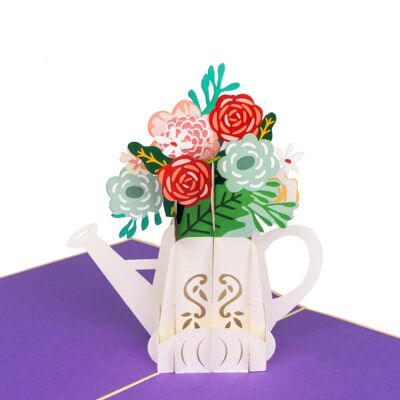 Carte pop-up florale et arrosoir