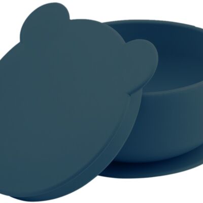 Bol antidérapant & couvercle en silicone - Bleu ardoise