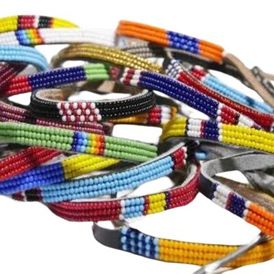 Maasai Unisex-Armband aus Naturleder und mehrfarbigen Keramikperlen